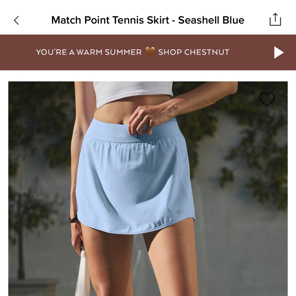 NWT Match point ALO skirt in seashell blue. Size Medium
